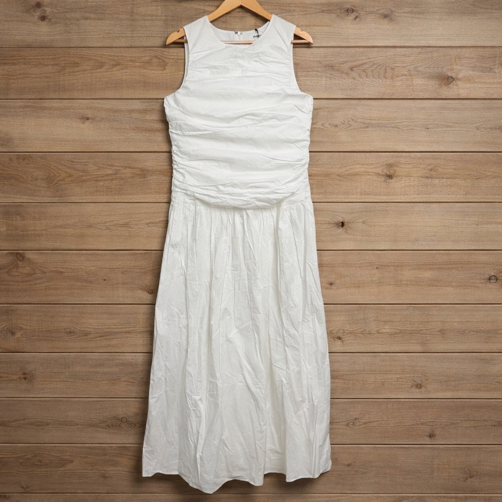 4th & Reckless White Ruched Sleeveless Cotton Poplin Midi Dress US XL NEW